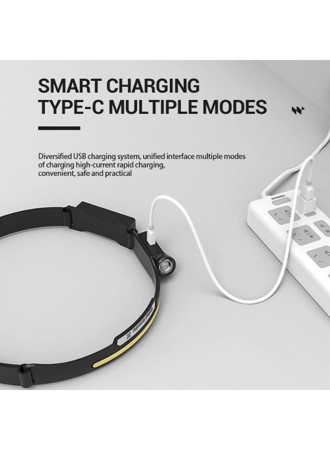 دي إكس بي جادجيتس DXB Gadgets مصباح رأس LED قابل لإعادة الشحن عبر USB | ضوء مزدوج COB & XPE | مستشعر حركة | مصباح رأس مقاوم للماء للتخييم والصيد وركوب الدراجات وحالات الطوارئ - Image 4
